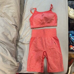 Red Athletic Sports Bra and Shorts Set